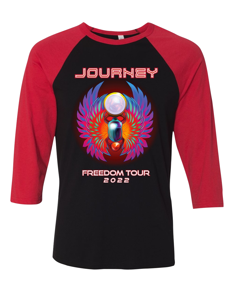 2022 freedom tour scarab logo red and black raglan tee Journey