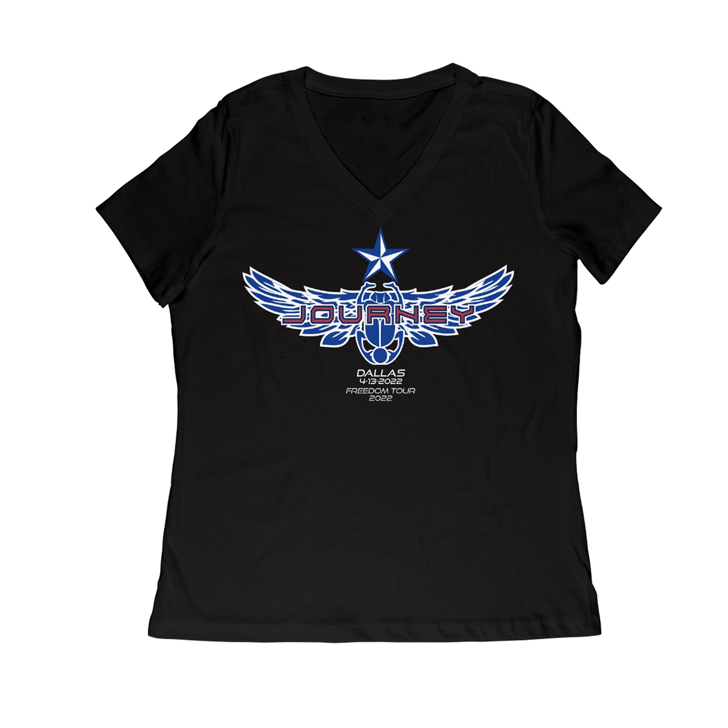 Dallas event blue scarab logo black ladies tee Journey