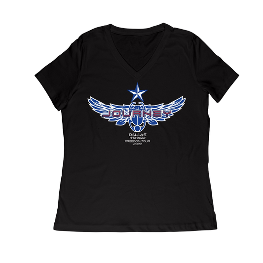 Dallas event blue scarab logo black ladies tee Journey