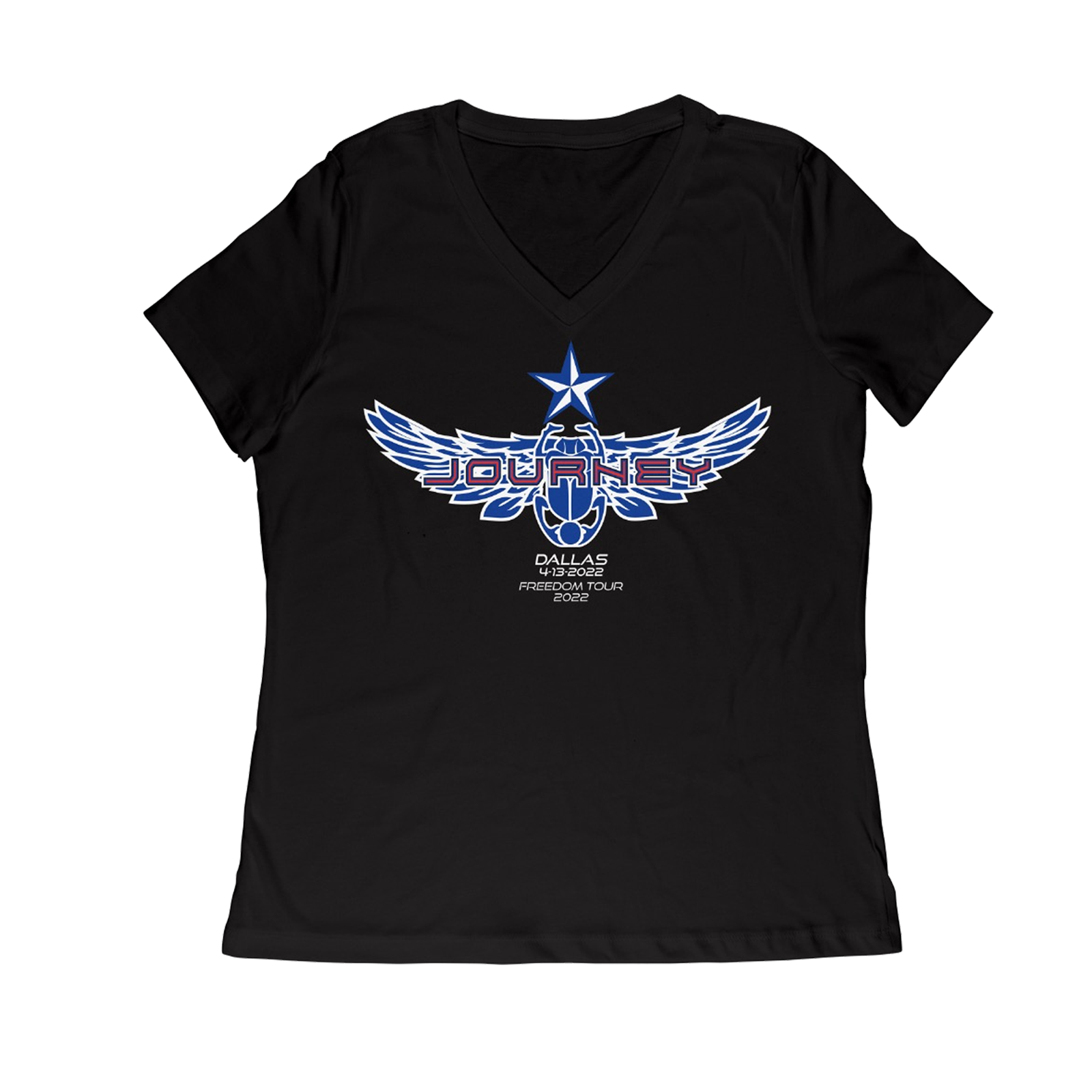 Dallas event blue scarab logo black ladies tee Journey